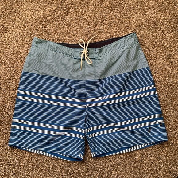 Nautica Men’s Pull On Striped Blue & White Swim Trunks/board Shorts. Size XXL - Picture 1 of 9